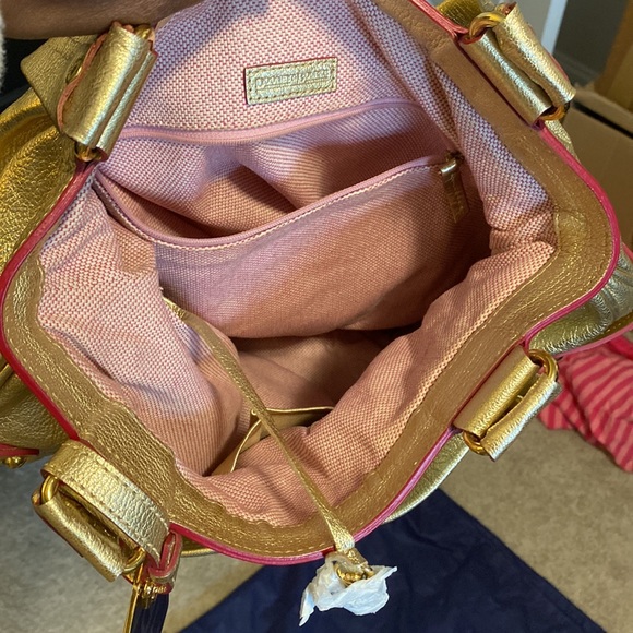 Dooney & Burke RARE Pink Trimmed Gold Bag - Picture 10 of 15